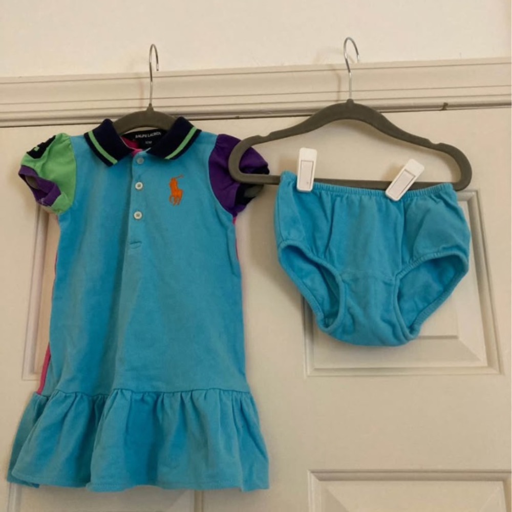 Ralph Lauren Big Pony Color Block Dress and Diaper Cover Set